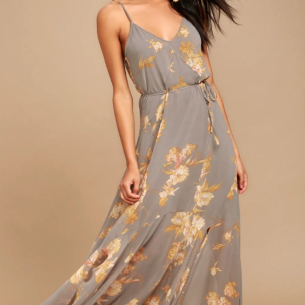 New Feeling Freesia Grey Floral Print Maxi Dress Size XL